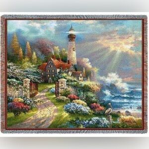 🌹NWOT:LIGHTHOUSE OCEAN FLORAL TAPESTRY THROW BLANKET